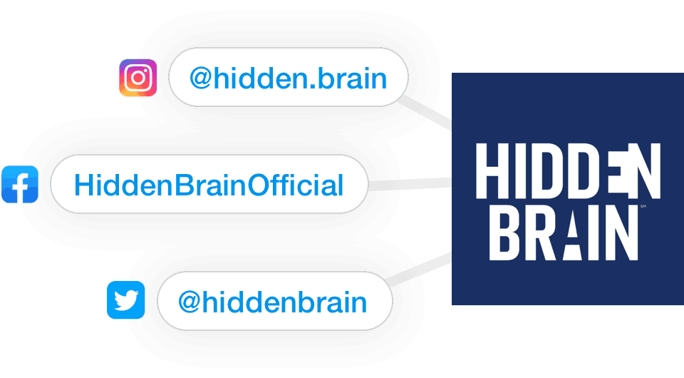 Social media links for Hidden Brain podcast.
